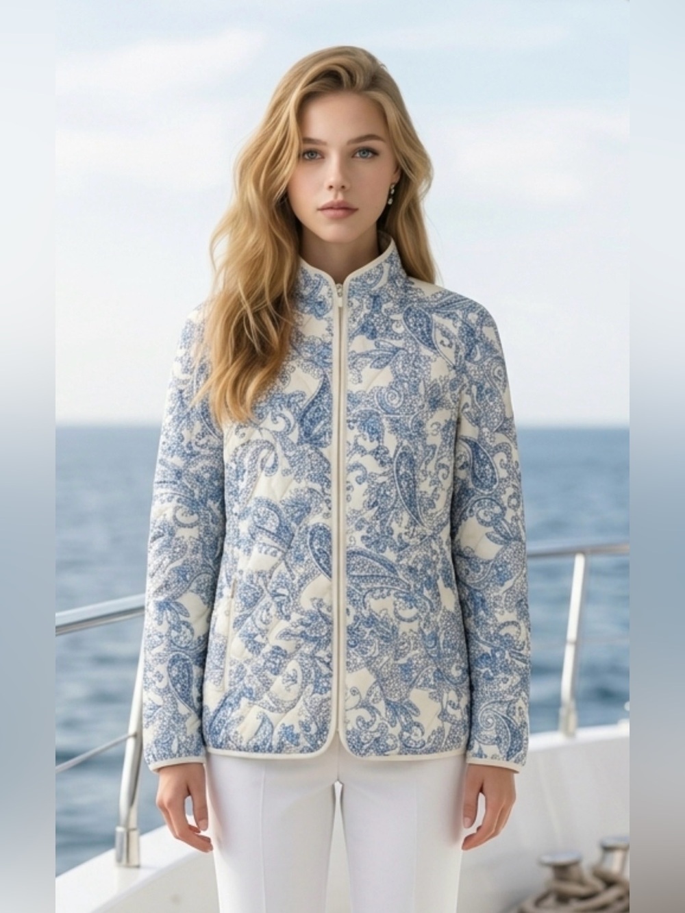 Lands' End Blue Paisley Quilted Jacket